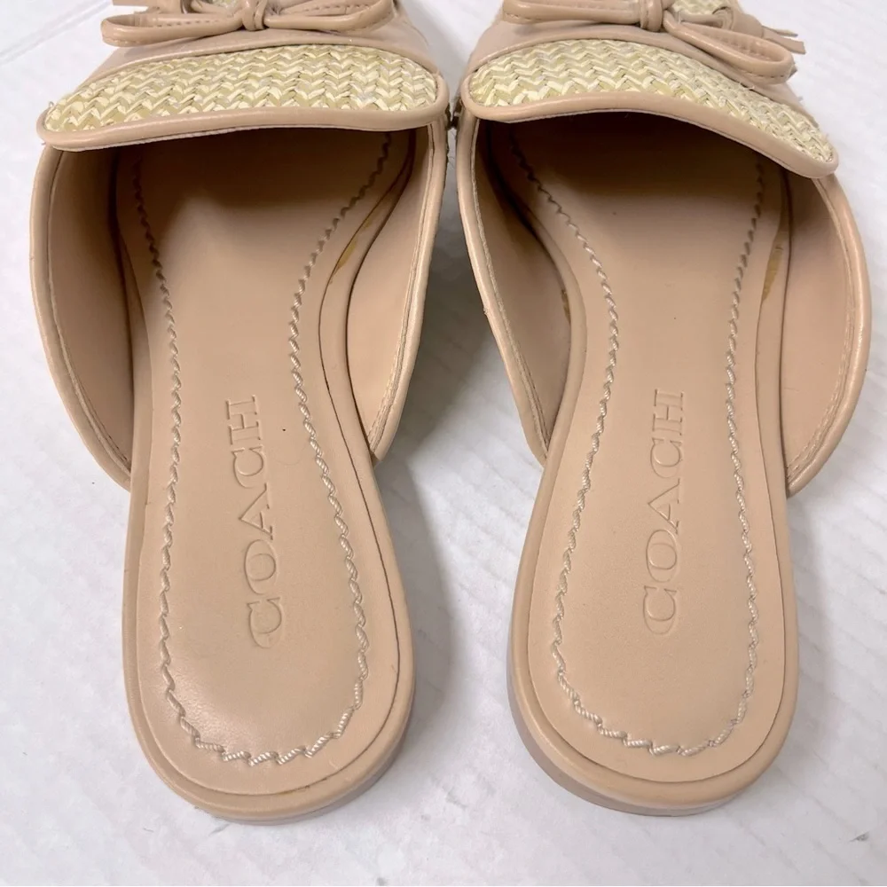Coach stassi slides raffia woven straw mules closed toe size 6